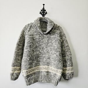 Vintage Handmade Cowichan Sweater Size L 100% Wool Pullover Coastal Fair Isle